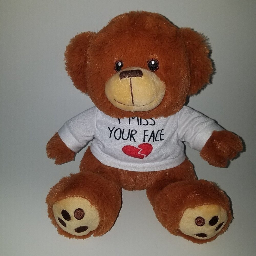 I MISS YOUR FACE Brown Teddy Bear Plush White Tee Stuffed Animal Toy Gift
